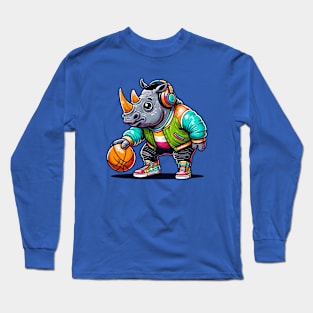 funny rhino basketball Long Sleeve T-Shirt